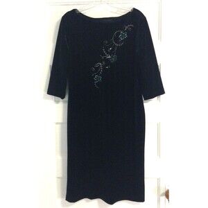 Vtg Velvet Dress 12 Dark Green Midi Embroidered Whimsigoth Fairy Grunge Vamp USA